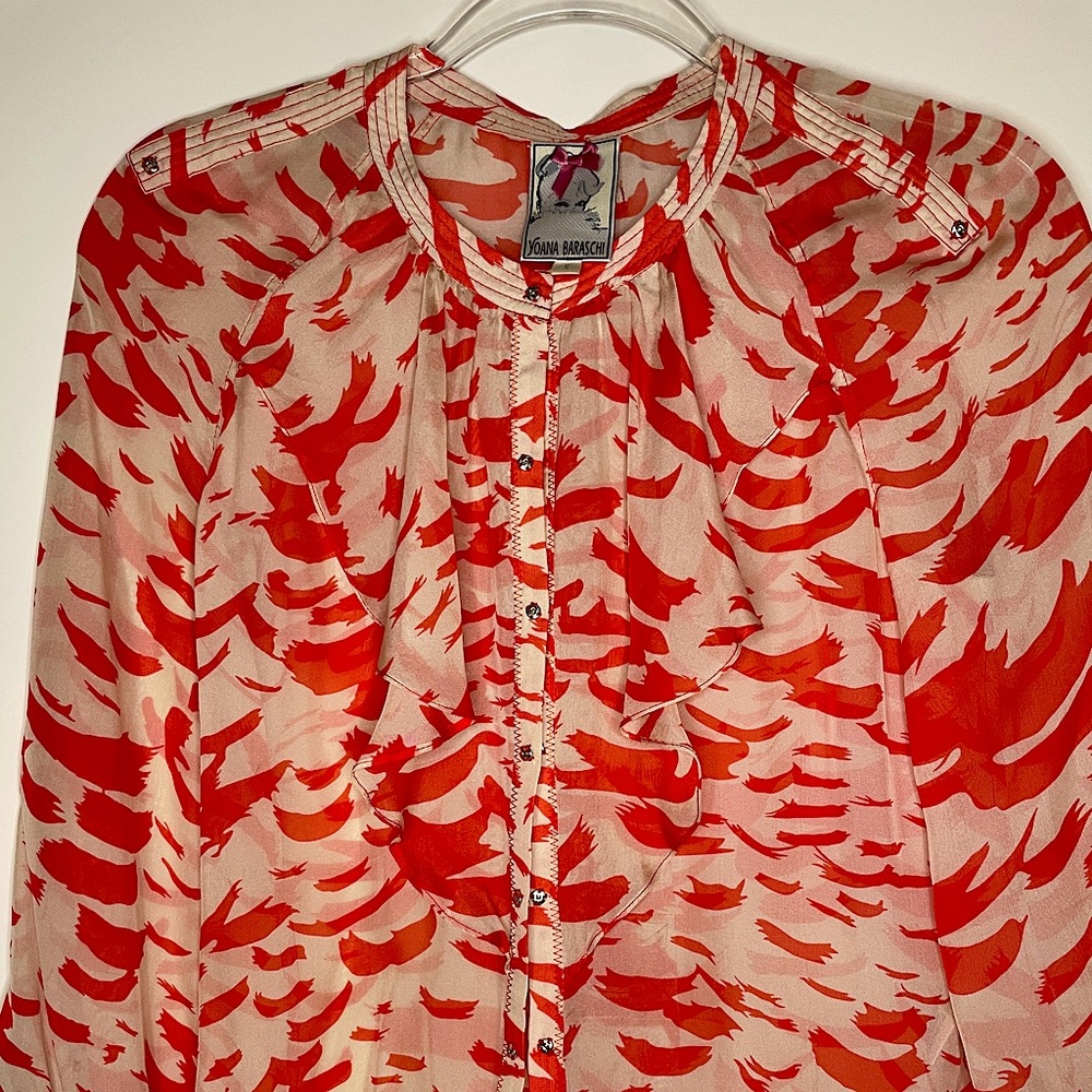Yoana Baraschi Orange Printed Silk Blouse